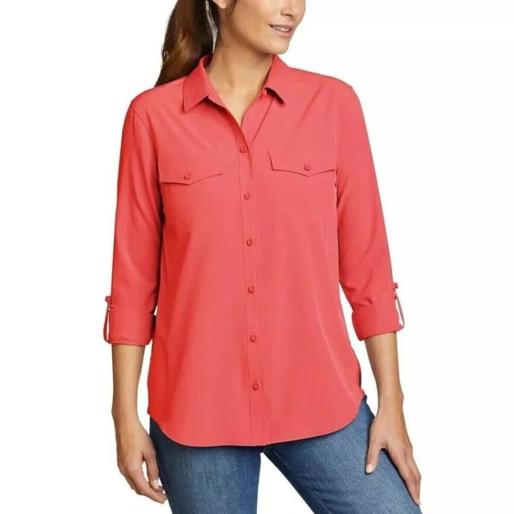 Eddie Bauer Women XL Departure Stretch Moisture Wicking Outdoor Shirt UPF 50